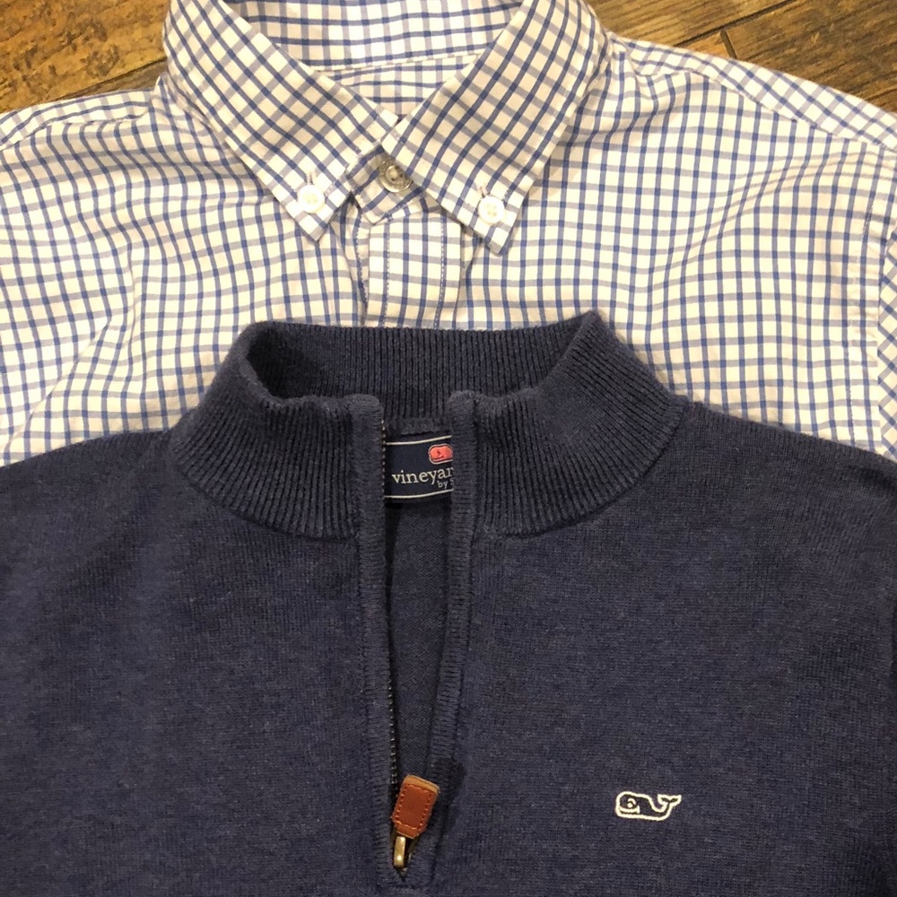 Vineyard Vines sweater & dress shirt.  Small 8-10